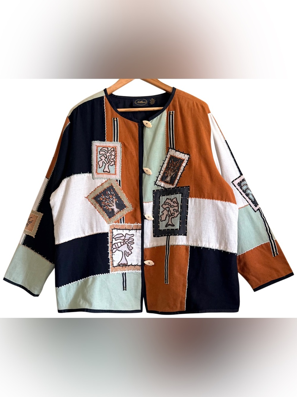 Allure Boho Lagenlook Colorful Eclectic Timeless Embroidered Patchwork Jacket 2X